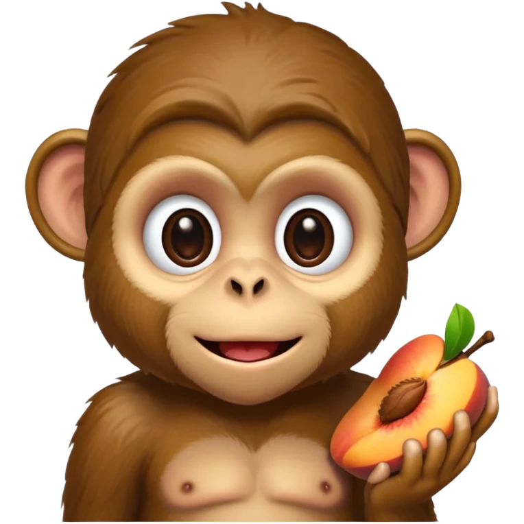 monkey sitting on a bench and eating peach and chocolate emoji
