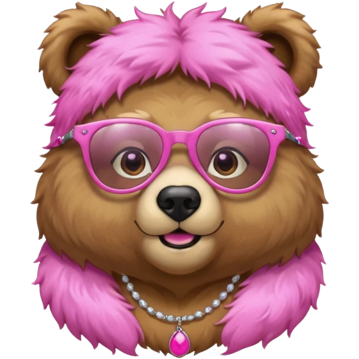 bear with pink glasses necklace and earings emoji