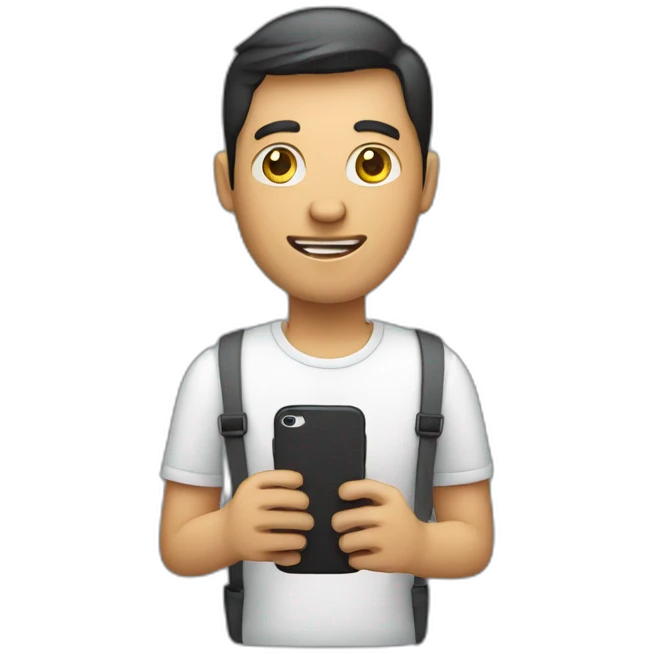 male software engineer holding phone in hand emoji