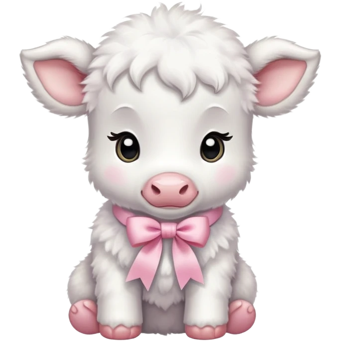 White baby calf with pastel pink ribbon around neck emoji
