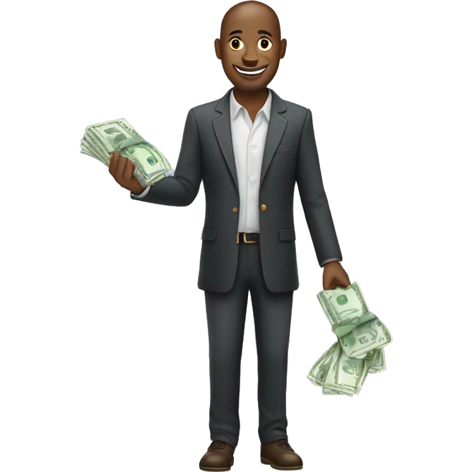 a man in a jacket holding money in his hands emoji