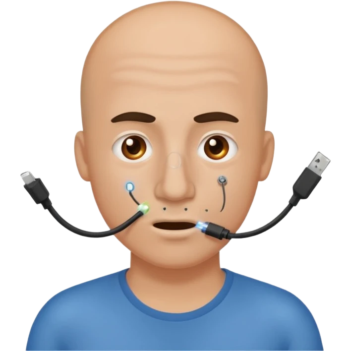 Cartoon man with LAN cable in his nose, sparks flying emoji