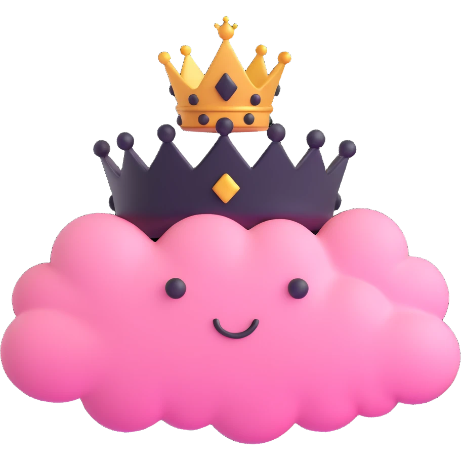 pink cloud with black raindrops and a crown emoji