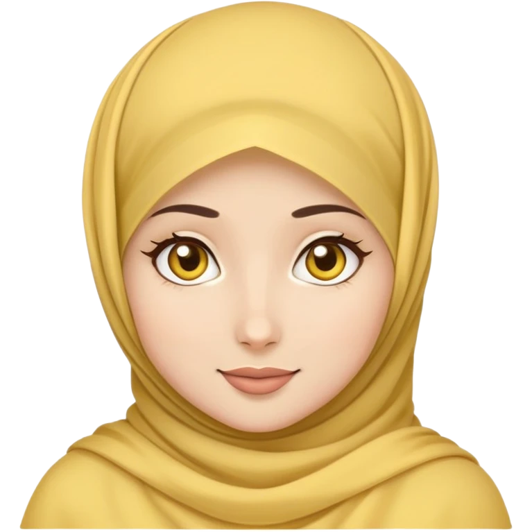 cute hijabi with classic yellow emoji face, white skin, brown eyes, flowy hijab emoji