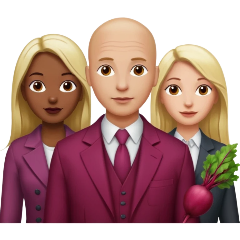 One woman medium length blond highlights hair and One man medium dark skin no hair and One woman long beetroot colour hair  emoji