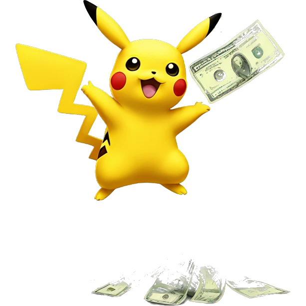Pikachu sending money in the air emoji