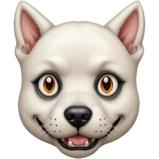 tattooed scary looking dog with heavy face tattoes, white dog and piercings emoji