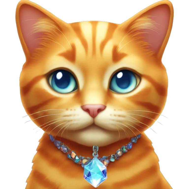 Orange Cat wearing Dark iridescent crystal necklace glowing emoji