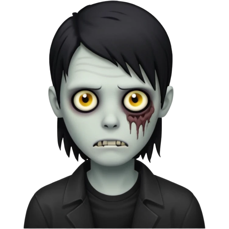 Zombie boy with emo black long hair and black shirt emoji
