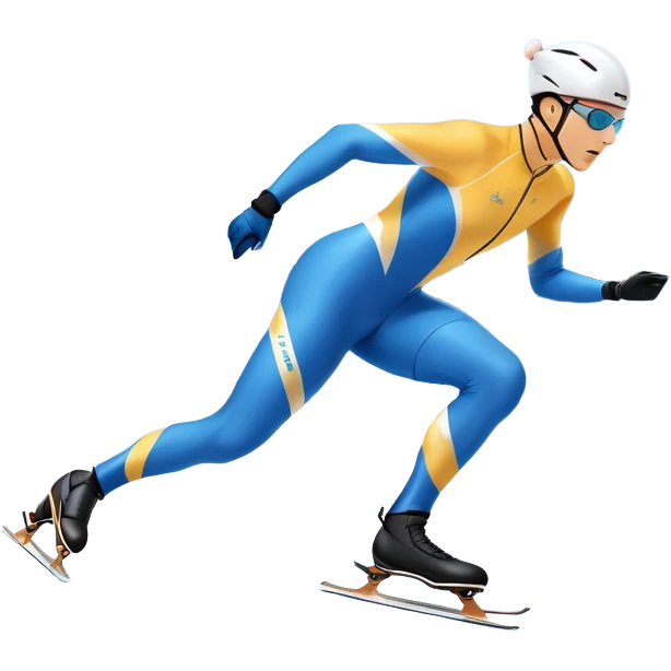 An icon showing a speed skater in a dynamic pose racing along a glossy ice track. The background features a clear blue sky, stadium stands with spectators, and snowy surroundings. Transparent background captures the speed, focus, and energy of professional speed skating. emoji