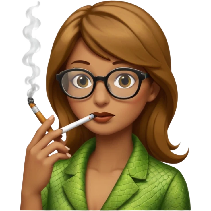 can you create a sneaky bitch SNAKE with big glasses smoking a cigarrette - with light brown hair, green snake, with hands on her chin as if she's innocent but with a bitchy look in her eyes and cigarrette in the mouth emoji