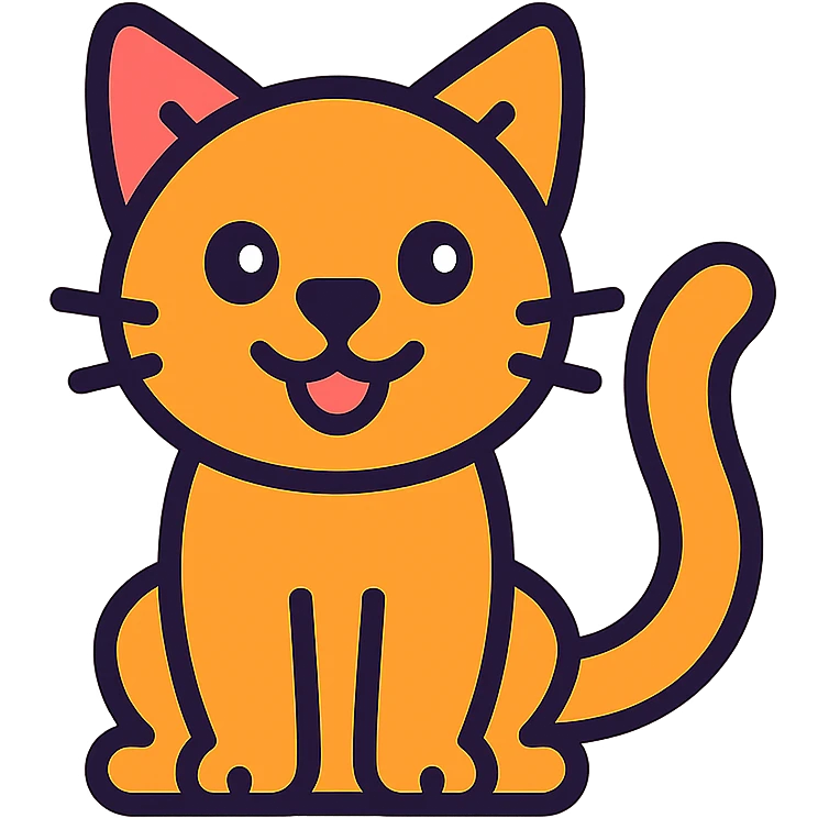 cat sitting pose, playful expression, outlined, modern look emoji