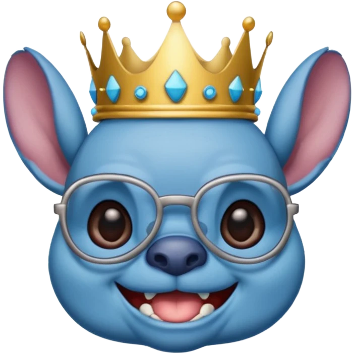 Stitch feliz con gafas y corona emoji