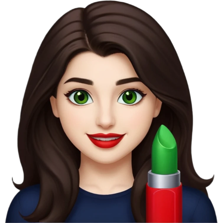 Lauren Jauregui with long dark brown hair, green eyes, red lip emoji