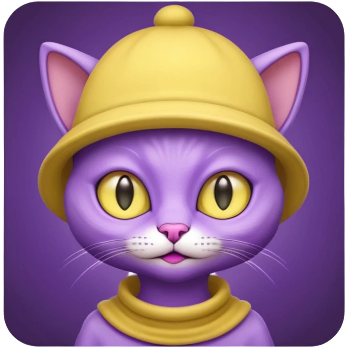 purple alien cat with no fur and yellow hat emoji