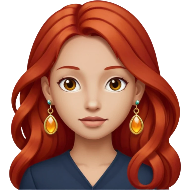 une personne joli, aved des cheveux long roux, des boucles d'oreilles de face dans un rond emoji