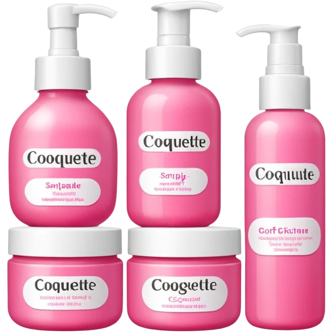 a collection of bright pink soft skincare and coqquette emoji