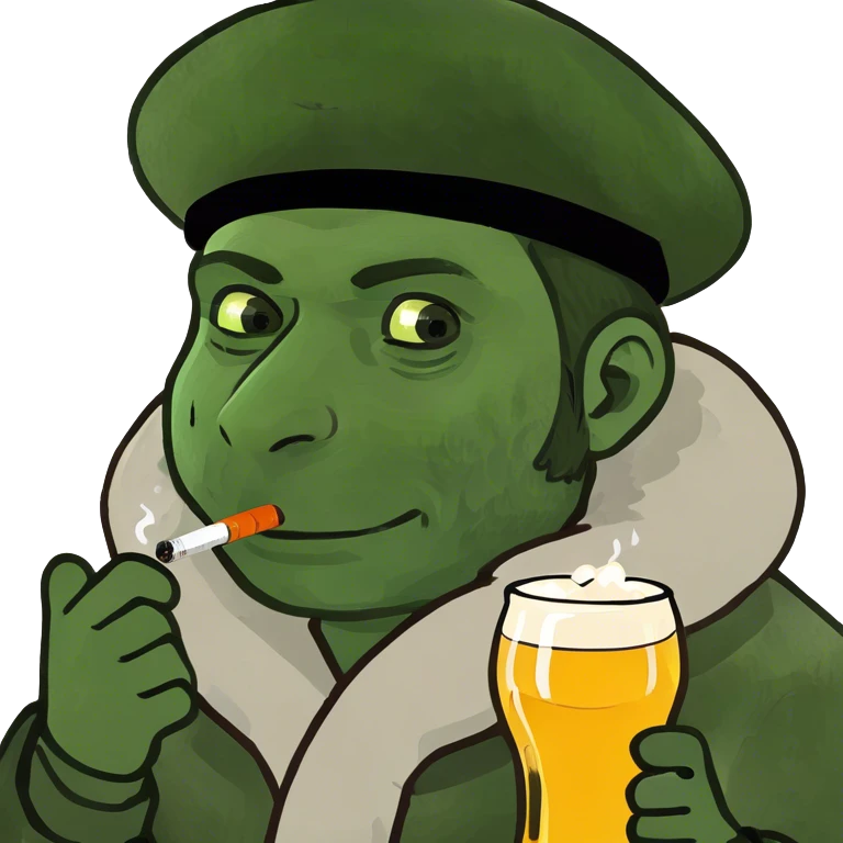 A russian man holding a beer and a cigarette emoji