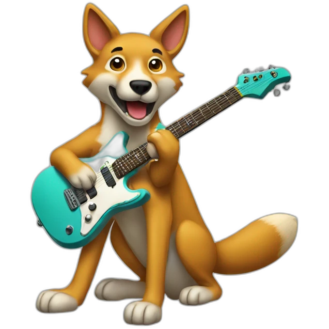 A dingo playing an electric guitar emoji