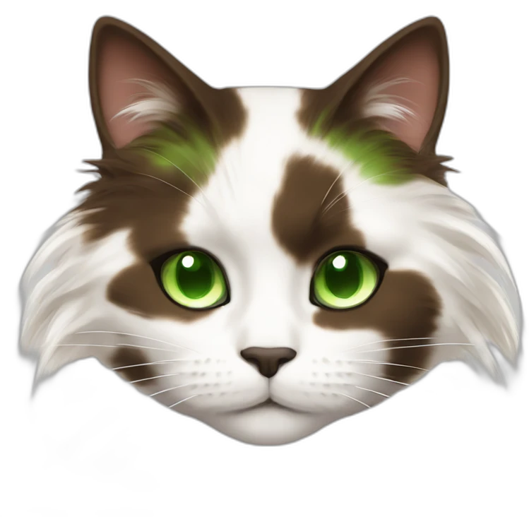 snoozing longhaired white and dark brown calico cat with green eyes emoji