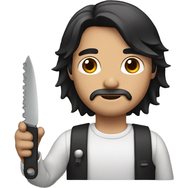 man holding a cutter, long black hair emoji