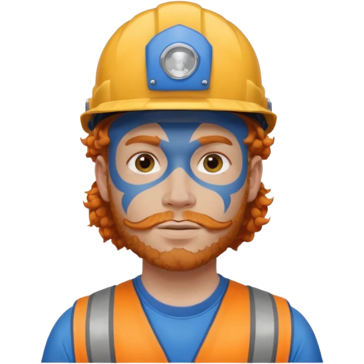 construction worker man ginger curly hair, blue helmet and heavy face tattoo emoji