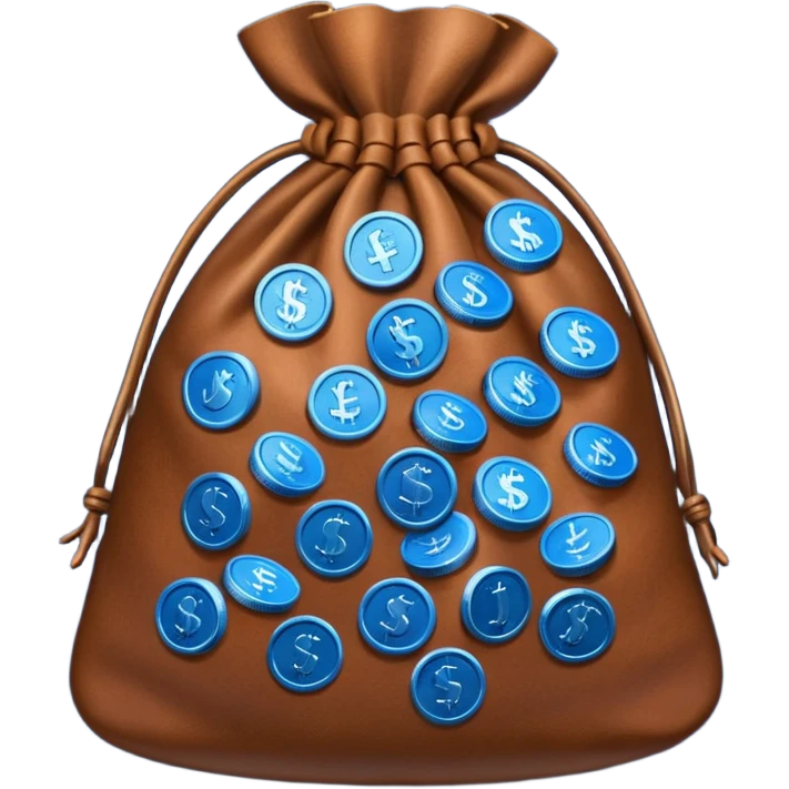 brown money bag of blue coins emoji