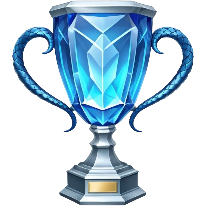 exact replica of Harry Potter Triwizard Cup trophy, hexagonal faceted cup with two curved snake handles, silver with blue glow emoji