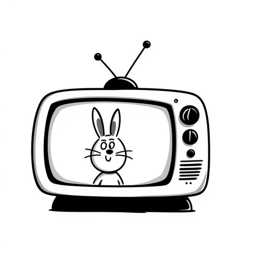 Hand-drawn sketch of an antique television set with rabbit ear antennas emoji
