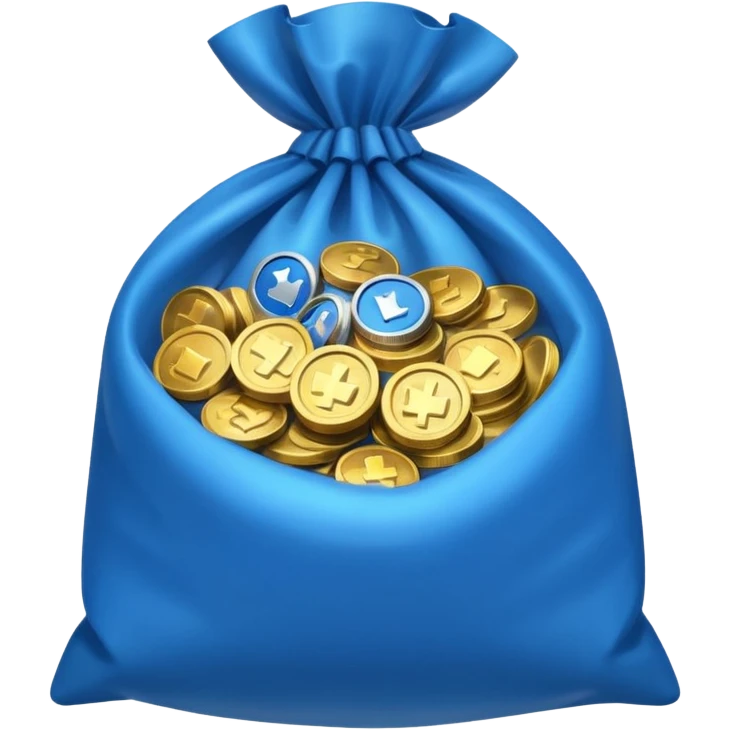 blue coins inside an opened bag  emoji