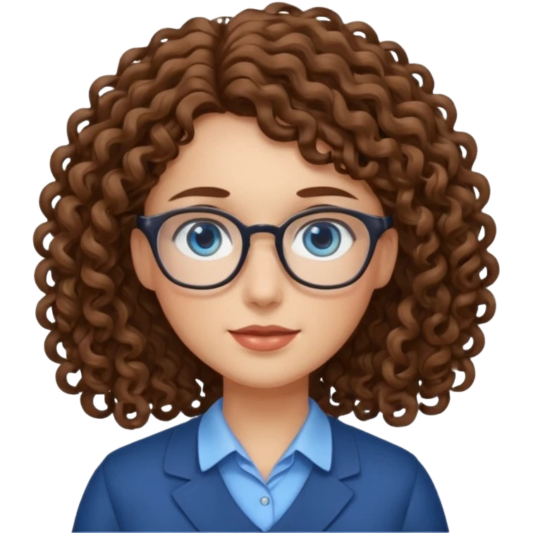 teacher blue eyes glasses curly brown hair long kind emoji