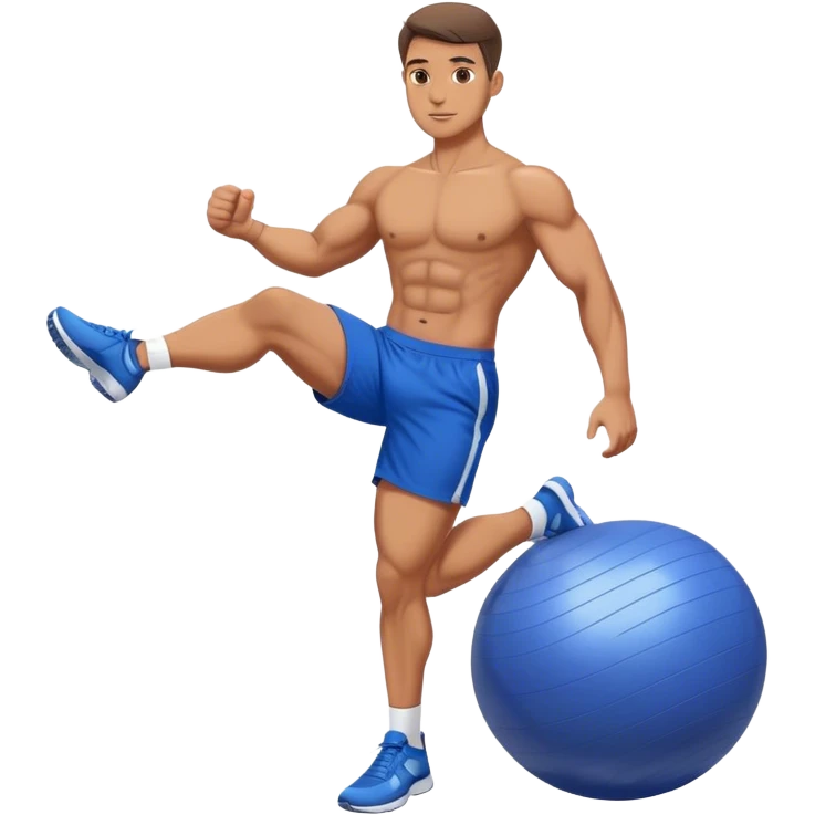 fit man with blue shorts stability ball exercises emoji