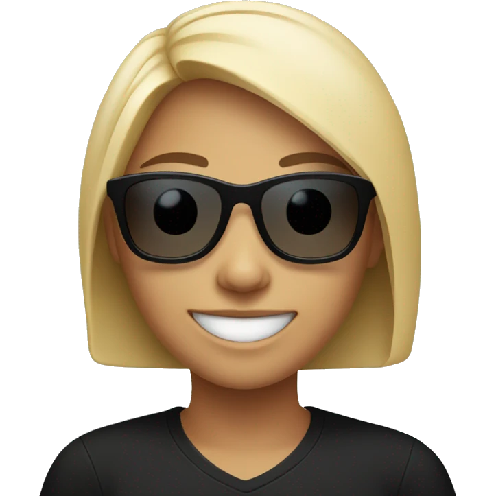 smiling girl in black shirt with sunglasses emoji