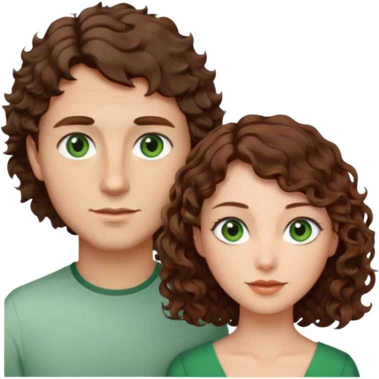 Man in the middle with brown hair and green eyes, women next to him with short brown hair with slight waves, taller women on right side with shoulder length curly hair and brown eyes emoji