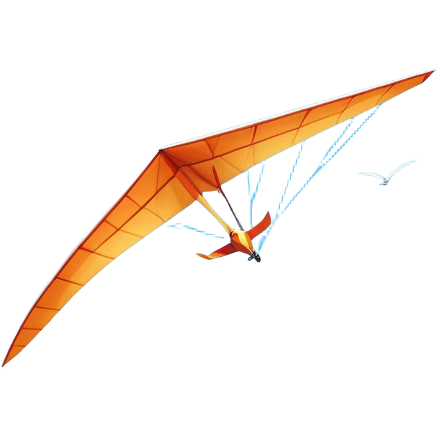 A hang glider soaring through a bright blue sky, wings wide open as the pilot glides gracefully above mountains or coastline. The scene captures the sense of freedom, height, and serenity, with sunlight illuminating the glider and soft clouds drifting nearby. emoji