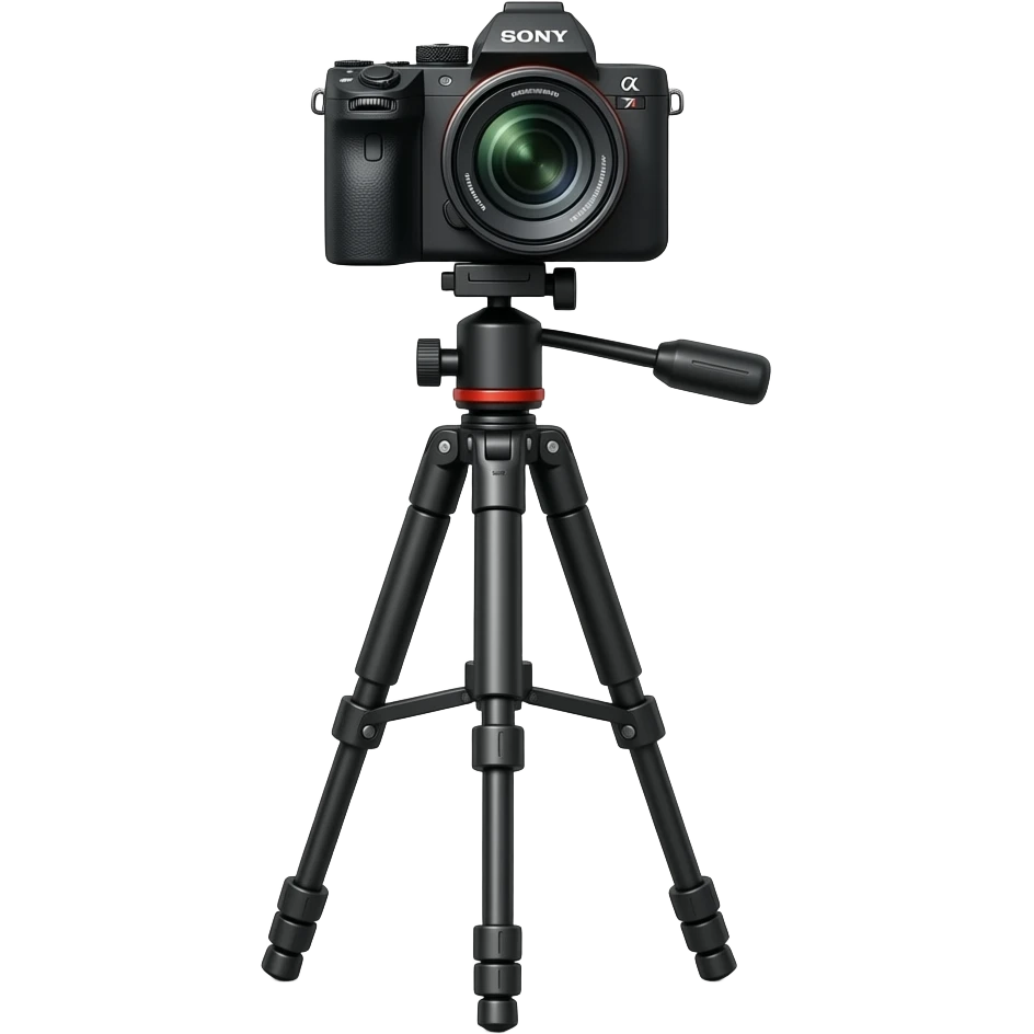 Sony camera on heavy-duty tall tripod Looking straight ahead emoji