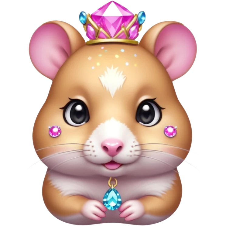glamorous hamster portrait, head and shoulders only, exaggerated pink makeup, bright eyeshadow, long eyelashes, shiny blush cheeks, sparkling face gems, glitter accents, elegant earrings, fantasy beauty style, cute 3D cartoon, mobile game icon style, clean background, no text, no watermark
 emoji
