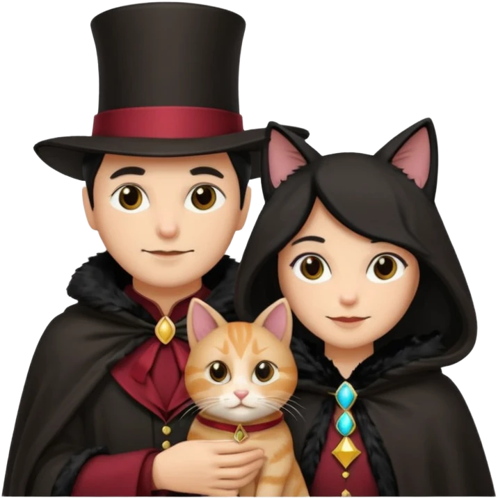 magician couple and their pet cat emoji