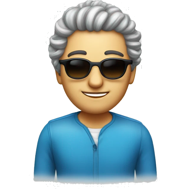 un personnage qui a les cheveux long boucle avec des lunettes de soleil bleu emoji