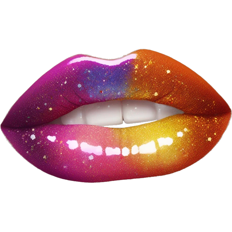 Rainbow ombre lip gloss with a lot of glitter emoji