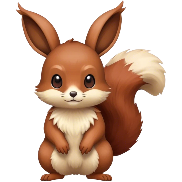 Cute cool animal hybrid Fakemon full body, dark-red-brown, beige, squirrel-eevee-bunny emoji