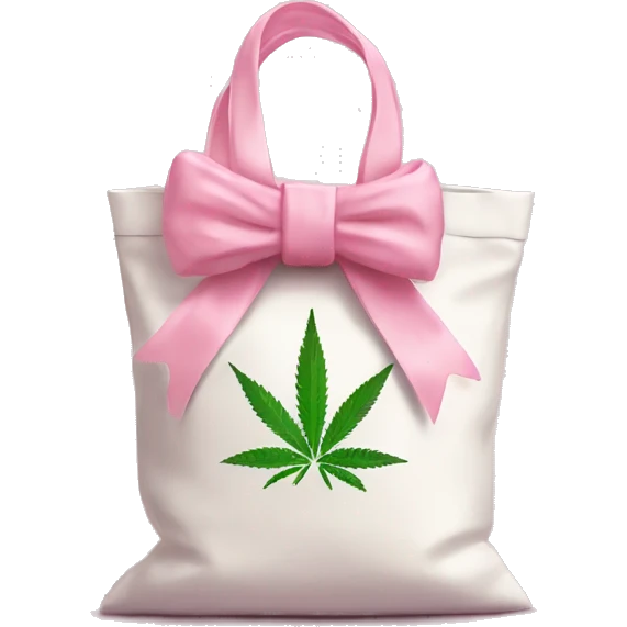Bag of cbd tied with baby pink bow emoji