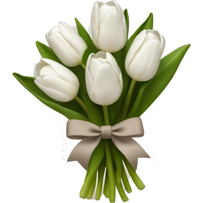 White tulips with a taupe bow holding bouquet together emoji