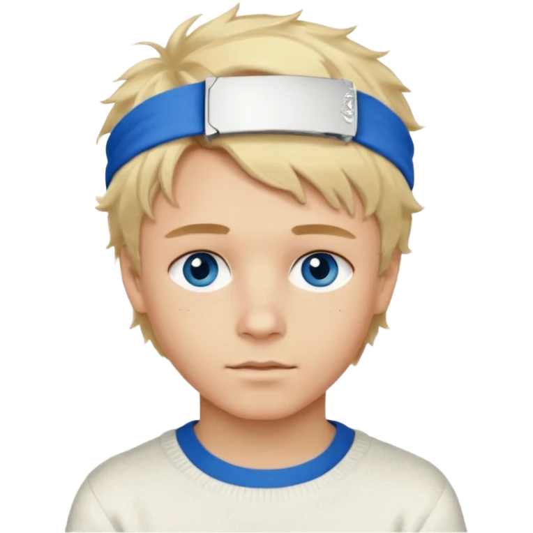 Create a look for a blond boy with long, tousled hair, light eyes, a white sweater, a wealthy appearance, blue eyes, and accessories like a Rolex or Cartier watch, and a cute face with messy hair down. blue eyes + headband white emoji