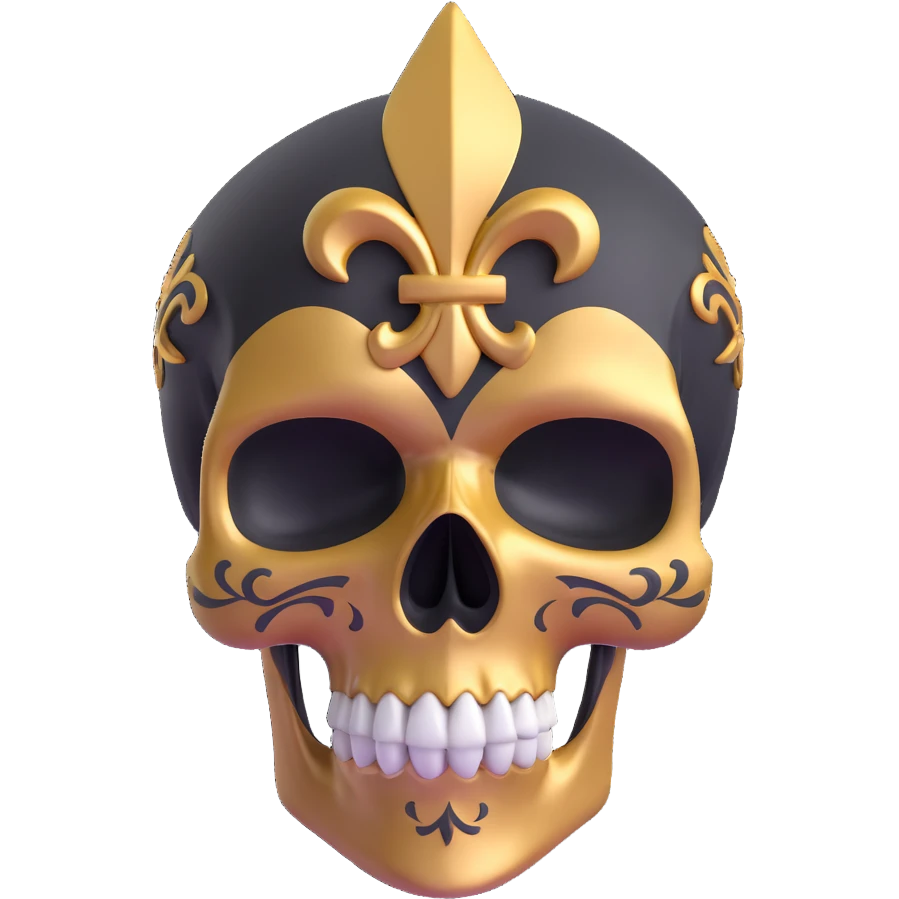 3D skull with fleur-de-lis and New Orleans Saints black and gold colors emoji