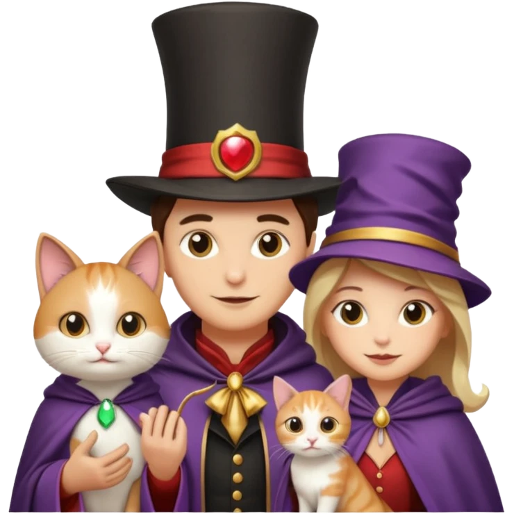magician couple and their pet cat emoji