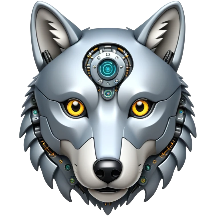 robotic wolf with digital eyes and circuit patterns emoji