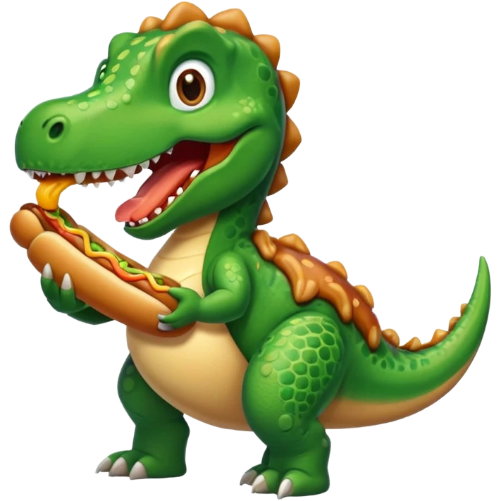 dinosaur eats hotdog emoji