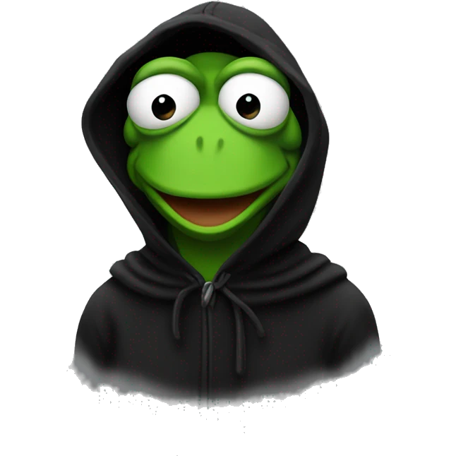 Kermit the frog wearing a black hood emoji