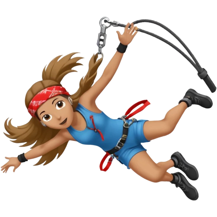 bungee jumping face in action with earrings and long hair flying away and bandana emoji
